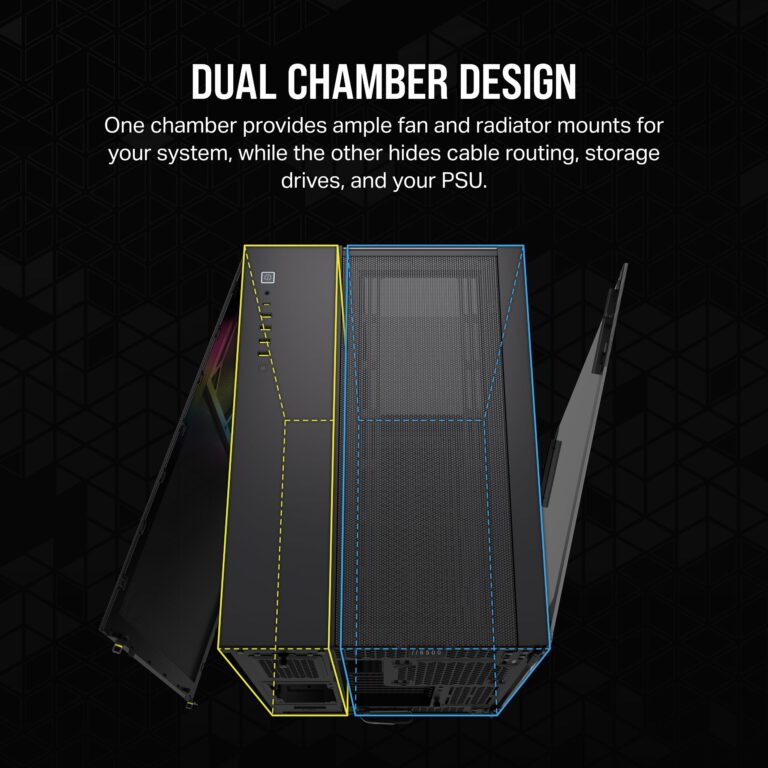 CORSAIR iCUE LINK 6500X RGB Mid-Tower ATX Dual Chamber PC Case – Panoramic Tempered Glass - Reverse Connection Motherboard Compatible – 3x CORSAIR RX120 RGB Fans Included – Black - Image 8