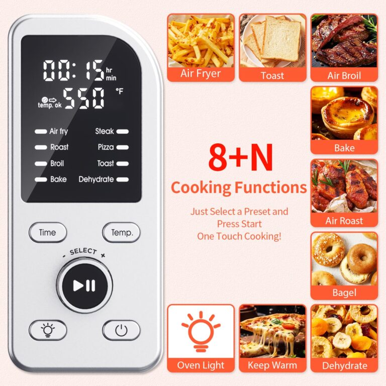 Beelicous Pro 19QT Digital 8-in-1 Air Fryer Toaster Oven, 550°F Flavor-Lock Tech, Flip Up & Away Capability, 40+ Recipes, Airfryer Countertop Oven Combo, 4 Accessories, Fit 13" Pizza, Stainless Steel - Image 6