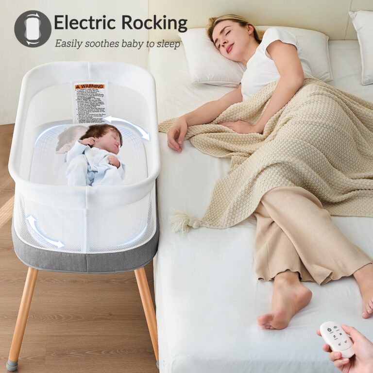 VaVaSoo Electric Bassinet for Baby 3 Rocking Speeds, Auto Bedside Sleeper with 8 Soothing Music, Rocking Bassinet for Infant, Grey - Image 7