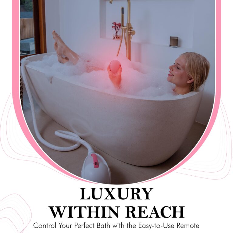 SereneLife Bubble Bath Mat – Portable Spa with Adjustable Intensity, Waterproof LED Light, Pillow & Remote Control for Ultimate Relaxation (Pink) - Image 2