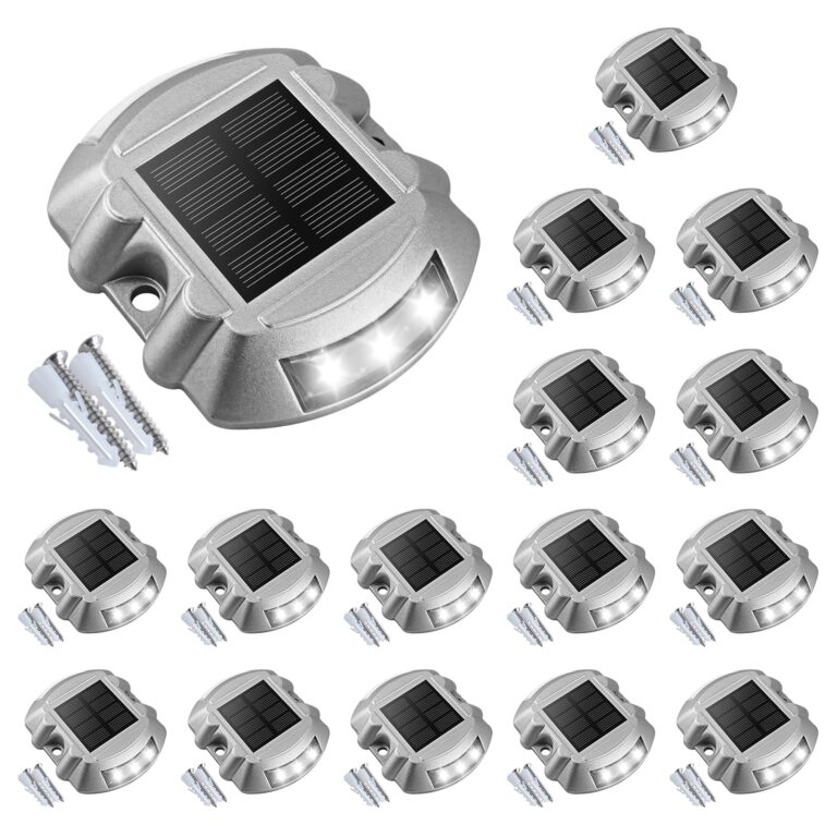 VOLISUN Solar Deck Lights Driveway Dock Lights, 16-Pack Led IP67 Waterproof Outdoor Warning Step Lights for Driveway Sidewalk Garden Pathway Yard(White)