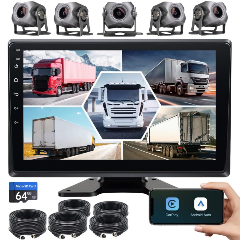 5-Channel 1080P Backup Camera Dash Cam with 10.2'' Monitor Android.11,DVR Recording Back Up Camera for RV/Truck/Van/Trailer/SUV Cars, Car Raido with Wireless CarPlay/Android Auto/BT/FM Radio/WiFi