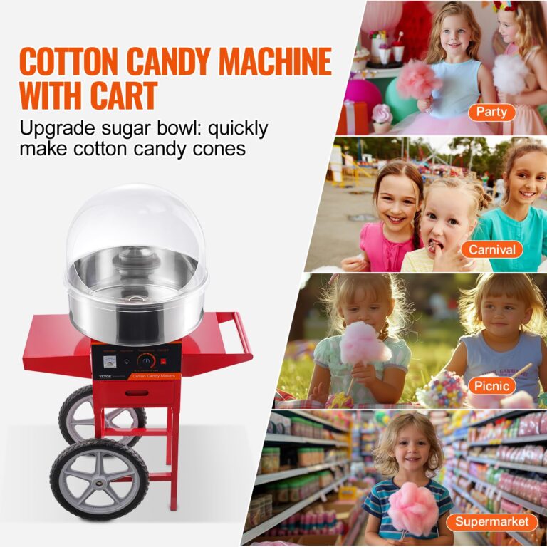 VEVOR Electric Cotton Candy Machine Cart with Cover, Commercial Floss Maker w/Stainless Steel Bowl, Sugar Scoop and Drawer, Perfect for Home, Carnival, Kids Birthday, Family Party, Red - Image 5