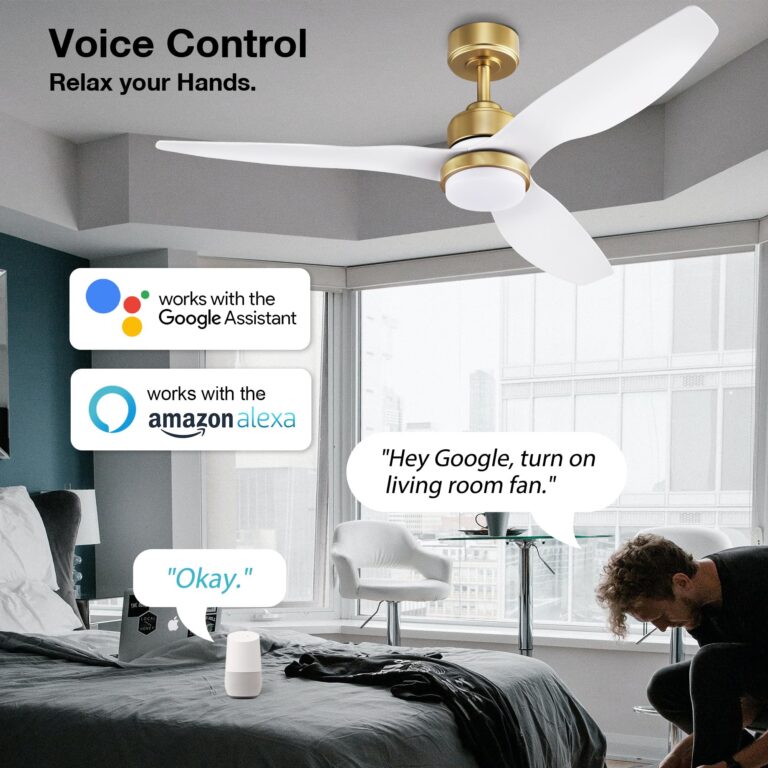 52 Inch Smart Ceiling Fans with Lights and Remote,Dimmable LED Light,Outdoor Indoor Gold White Ceiling Fan,Quiet DC Motor,High CFM 6 Speed,WIFI Alexa App Workable,for Bedroom Living Room Patio - Image 7