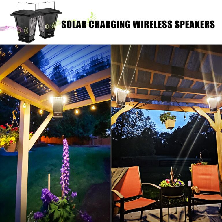 pohopa Bluetooth Speakers Waterproof, Solar Powered 2 Packs True Wireless Stereo Sound 20W Auto Dual Pairing Indoor Outdoor Speakers with 20 Piece Sound Responsive Colored LED Lights, Richer Bass - Image 4