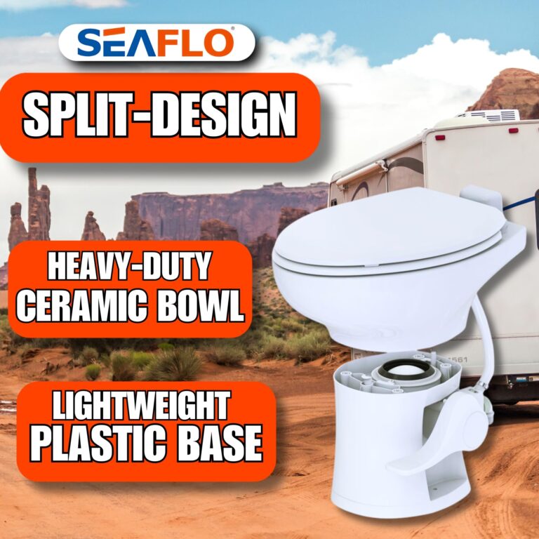 SEAFLO Residential Height Camper/RV Toilet with Elongated Ceramic Bowl, 19” Standard Height, Gravity Flush System, Foot Pedal Operation, Soft Close Seat, 4-Year Warranty - Image 8