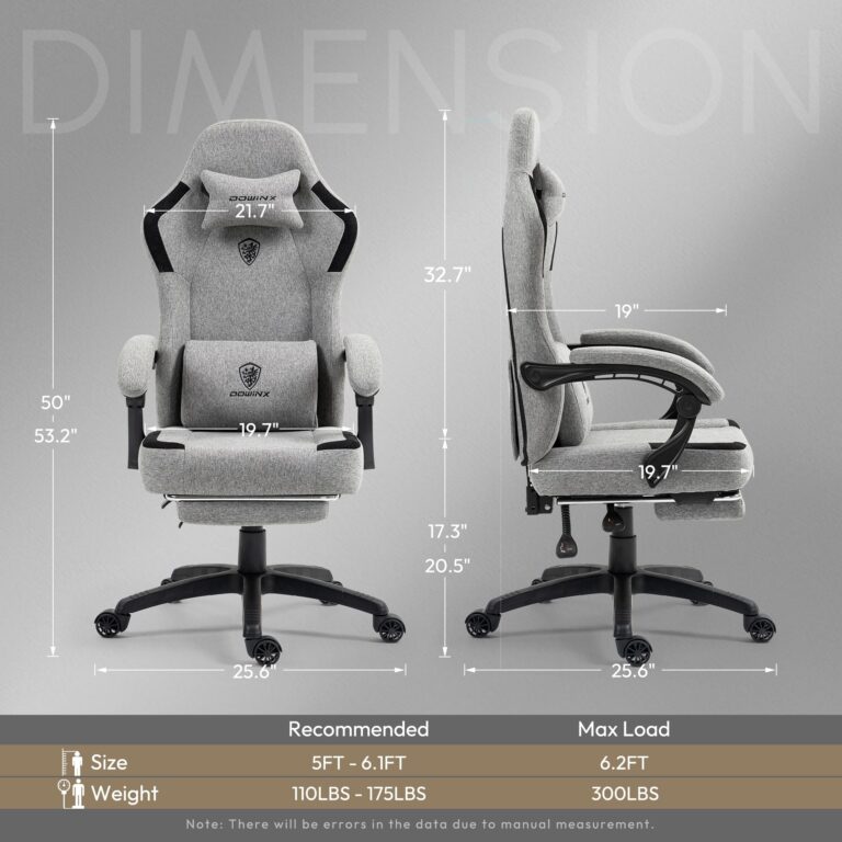 Dowinx Fabric Gaming Chair with Pocket Spring Cushion,Breathable Computer Chair with Massage Lumbar Support and Footrest,High Back Game Office Chair for Adult,Grey - Image 3