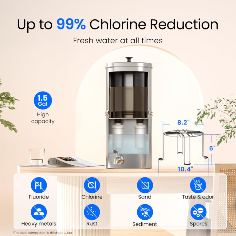 Waterdrop 1.5 Gallons Gravity-fed Water Filter System, NSF/ANSI 42&372 Standard, Stainless-Steel Travel System with 4 Filters, Metal Spigot and Stand, Reduces Up to 99% Chlorine-King Tank Series - Image 7