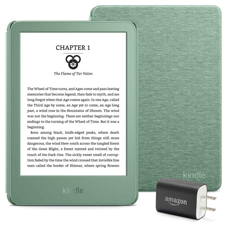 Kindle Essentials Bundle including Kindle (2024 release) - Matcha, Fabric Cover - Matcha, and Power Adapter