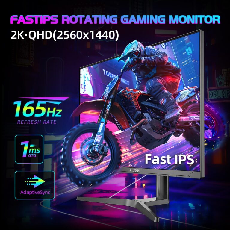 CUNPU 32 Inch Gaming Monitor QHD (2560 x 1440) 2K IPS Panel, 165Hz, 1ms GTG, sRGB 100%,Freesync, HDR10, VESA Mountable,Displayport, HDMI, Height/Tilt/Swivel/Pivot Adjustment, PC Monitor for Gamers - Image 6