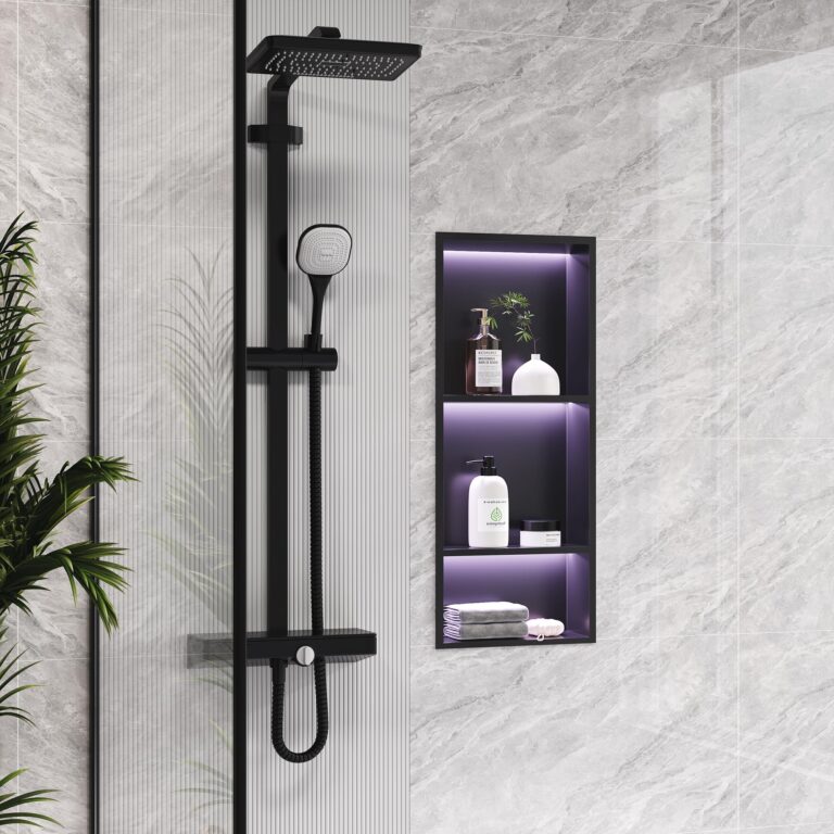 Neohomee 3-Tiers 12x30Inch Wall Niche with RGB LED Light Strips, Matte Black Recessed Shower Niche Cabinet, Stainless Steel Bathroom Shelf, NO Tile Needed Storage Organizer for Shower Wall - Image 6