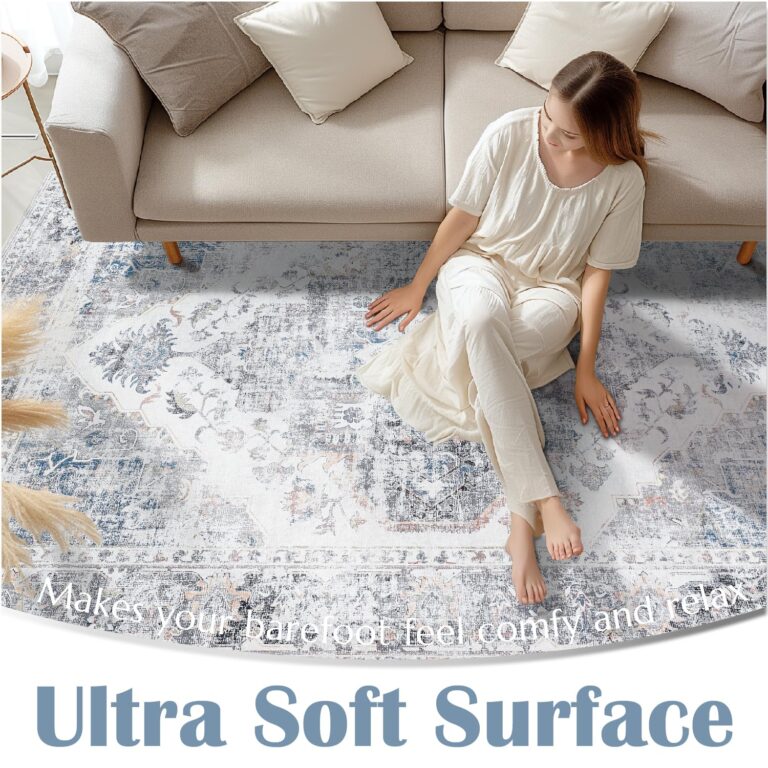 jinchan Washable Large Area Rug 8x10 Accent Rug for Living Room Grey Vintage Floor Mat Soft Printed Distressed Carpet Non Slip Floor Cover for Kitchen Bedroom Dining Room - Image 4