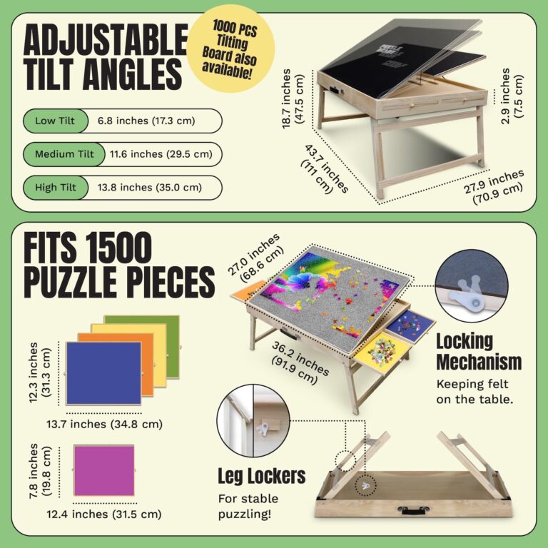 Puzzle Ready 1500-Piece Wooden Jigsaw Puzzle Table - 27" x 36" Foldable Portable Puzzle Board Design with Short Legs, 4 Colorful Drawers, 3 Adjustable Angles & Cover Mat - Image 7