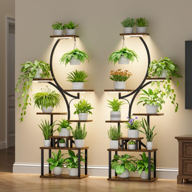 BACEKOLL Plant Stand Indoor with Grow Light - 2 Pack Tall Indoor Plant Shelf, 62" Corner Plant Holder, 8 Tiered Large S-Shape Flower Multiple Display Shelves for Home, Office - Image 8