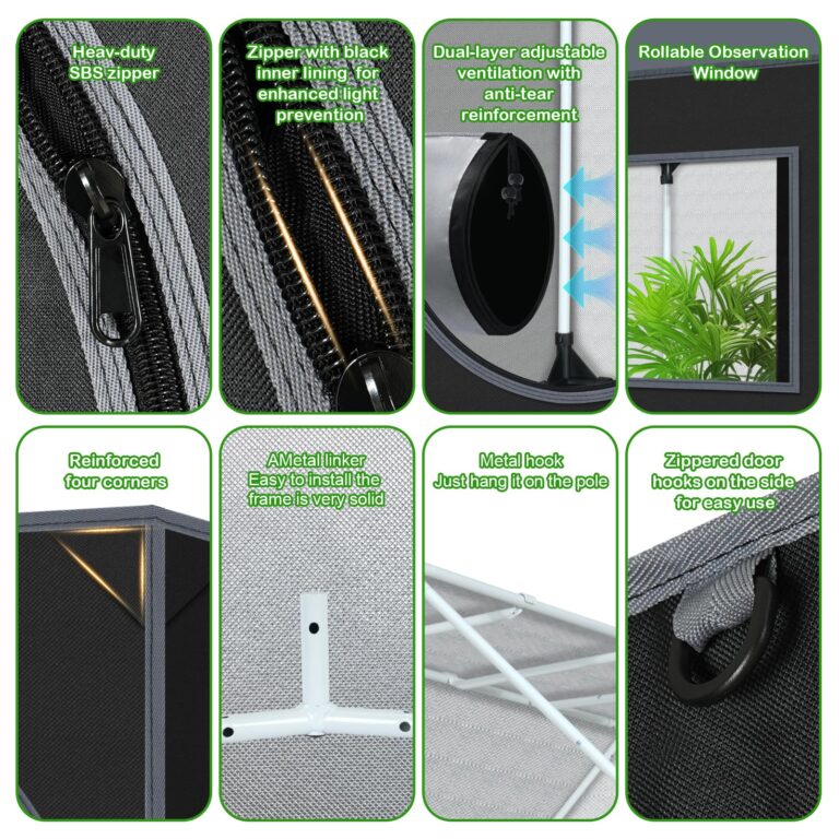 5x5 Grow Tent, 60"x60"x72" Roof Cube Plant Grow Tent, Indoor Growing Tent with Observation Windows, Lightproof Roof Cube Tent with Floor Tray, Mylar Hydroponic Tent - Image 8