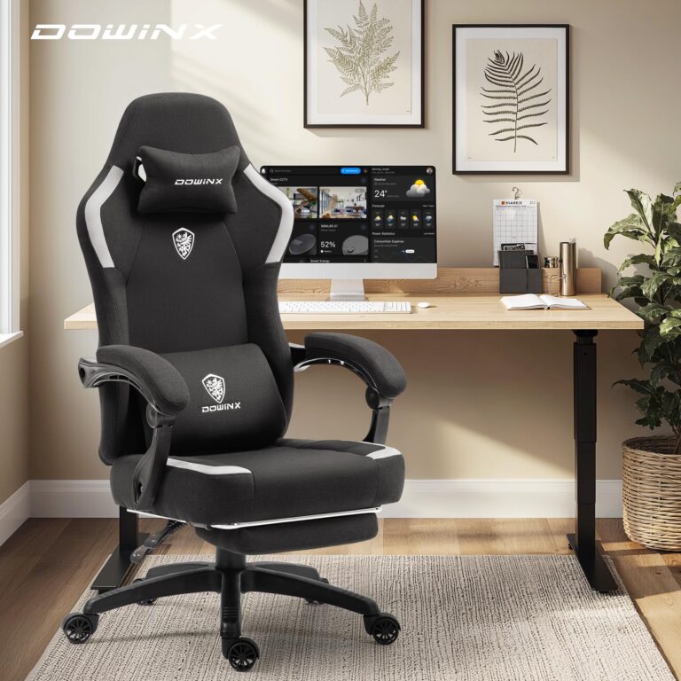 Dowinx Fabric Gaming Chair with Pocket Spring Cushion,Breathable Computer Chair with Massage Lumbar Support and Footrest,High Back Game Office Chair for Adult,Black - Image 3