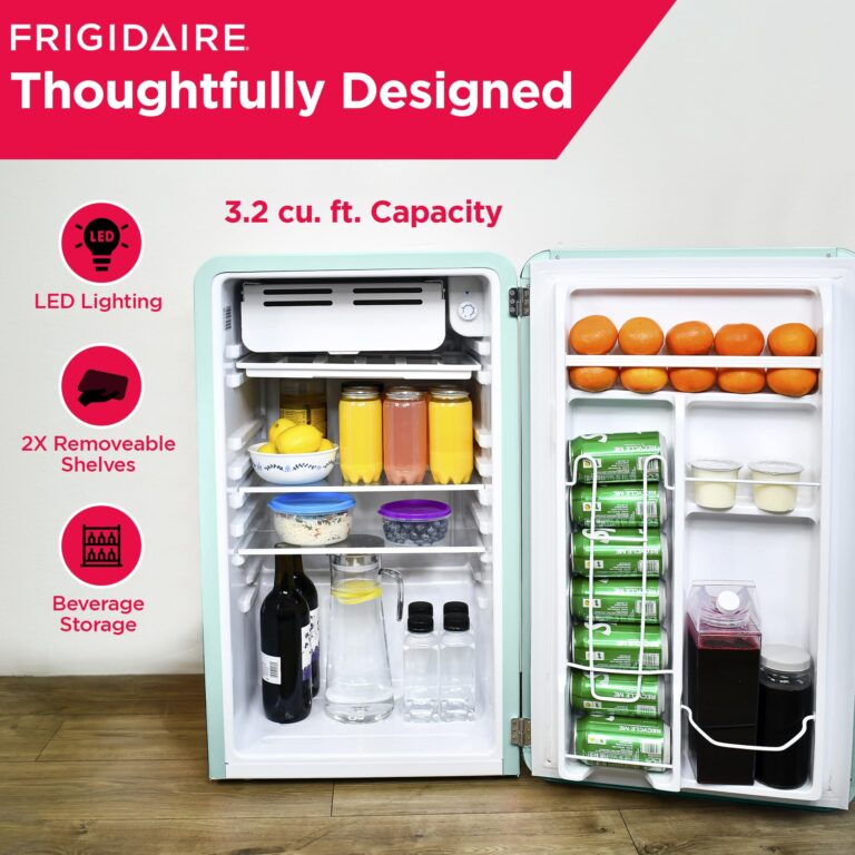 Frigidaire Retro Compact Refrigerator with Chiller, 3.2 cu ft Countertop Fridge, Built-In Bottle Opener, Rounded Corners, Premium, for Office, Bedroom, Dorm Room, Cabin, 18.5D x 20W x 31.5H (Mint) - Image 6