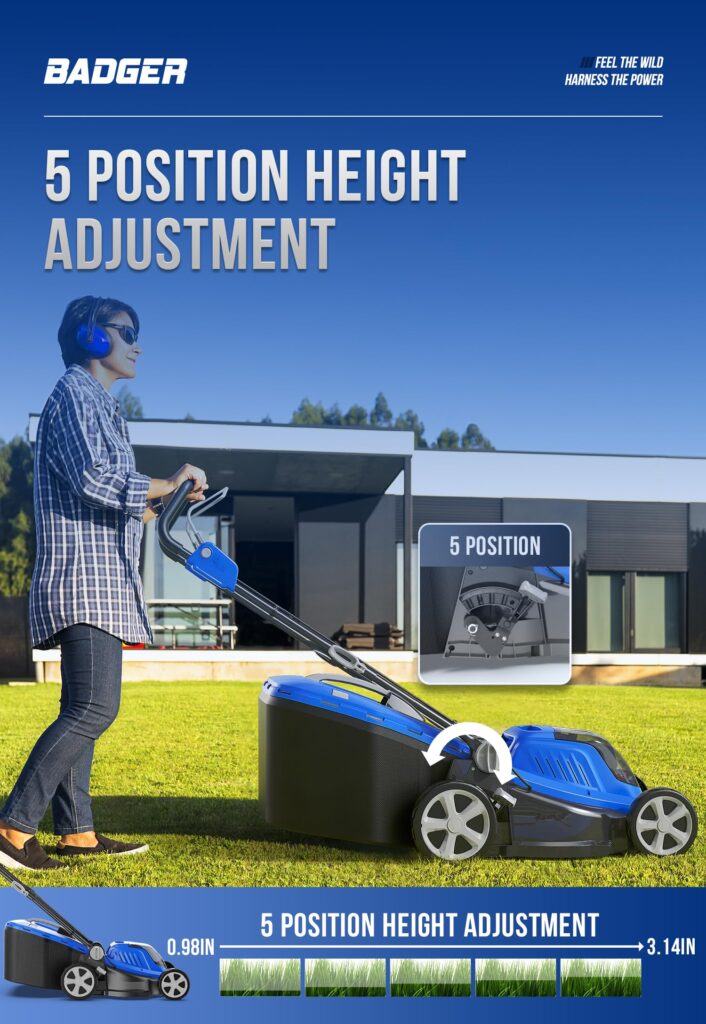 WILD BADGER POWER Lawn Mower 40V Brushless 16" Cordless, 5 Cutting Height Adjustments, Electric Lawn Mower, Quickly Folding Within 5’s, 20V*2 4.0AH Battery and Super Charger Included. - Image 6