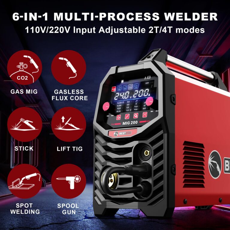 BESTMIG 200A MIG Welder - 6-in-1 IGBT Inverter Welding Machine, Gas/Gasless Flux Core, Stick, Lift TIG, Spot & Spool Gun - Portable 110V/220V Equipment - Image 7