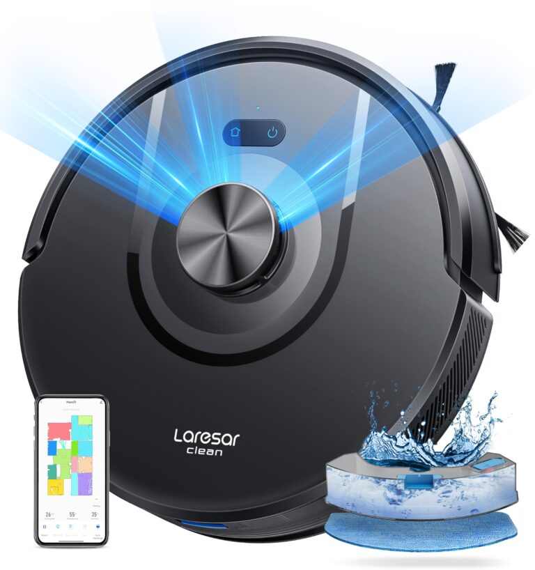 Laresar Clean Robot Vacuum and Mop Combo, 5000Pa Robot Vacuum Cleaner with LIDAR Navigation, 3 in 1 Robot Vacuum Mop with Auto Carpet Boost, Self Charging, App/Voice Control, Ideal for Pet Hair,5 Maps