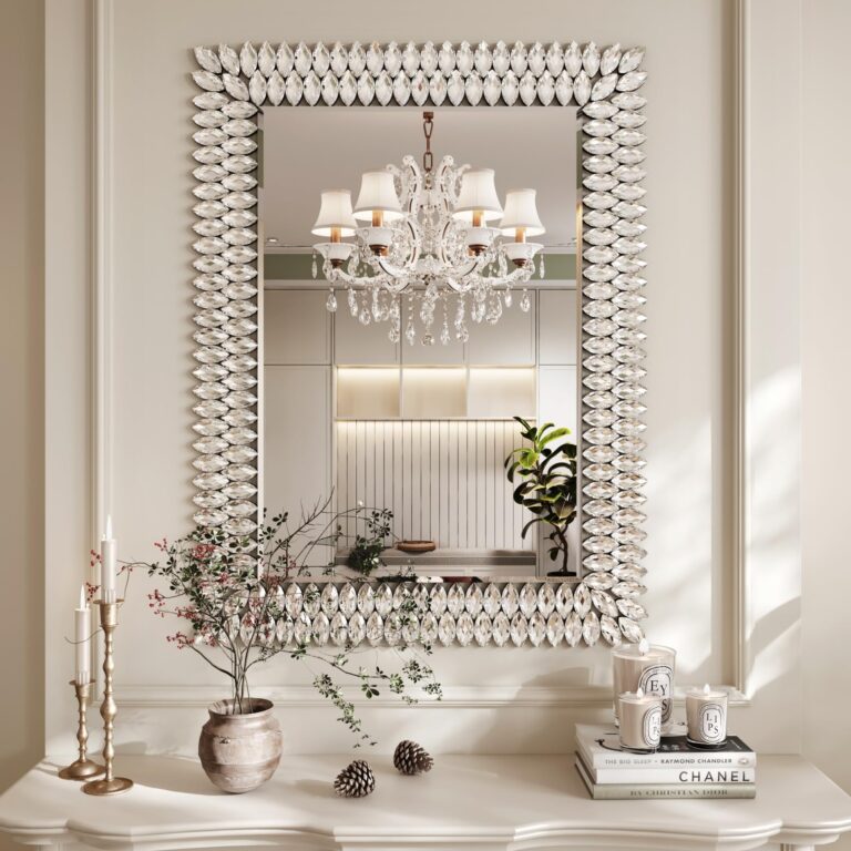 Kelly Miller 30"x40" Jeweled Bathroom Wall Mirror, Large Rectangle Mirror Decorative Mirror Luxury Vanity Mirror with Diamonds for Master Bath Half Bath Living Room Bedroom Fireplace Mantle Entryway