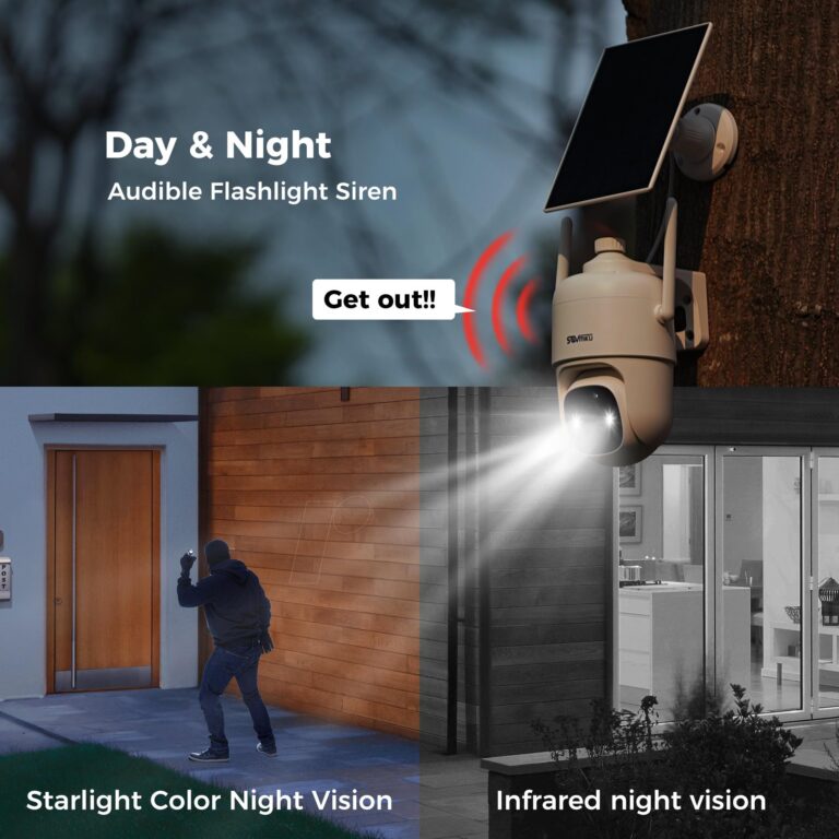 SOVMIKU 4CQ1 AI 2K Solar Security Camera Wireless Outdoor, Battery Powered, Two Way Audio, PIR Motion Detection, 360° View Pan/Tilt,Easy to Setup, Color Night Vision, Audible Flashlight Siren,SD Slot - Image 4