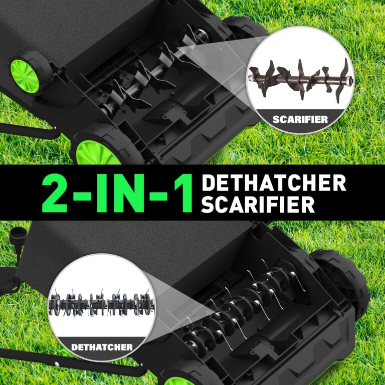 SOYUS Electric Dethatcher and Scarifier with 30L Collection Bag, 13-Inch 12 Amp 2-in-1 Corded Lawn Dethatcher with 4-Postion Depth Adjustment, Quick-Fold, Increases Lawn Health - Image 6