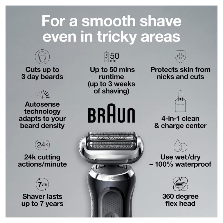 Braun Series 7 7091cc Flex Electric Razor for Men with SmartCare Center, Beard Trimmer, Stubble Beard Trimmer, Body Groomer and Exfoliating Brush Wet & Dry, Rechargeable, Cordless Foil Shaver, Black - Image 5