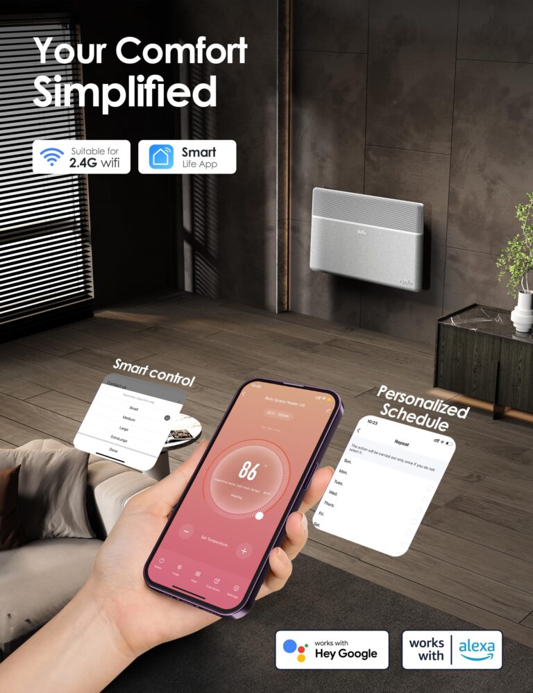 Ballu Convection Panel Space Heater,Whole Room Heater for Indoor Use Large Room with Display Remote,Wifi App,Portable Standing Wall Mount 1500W Electric Heater for Bedroom,Living room,Work with Alexa - Image 5