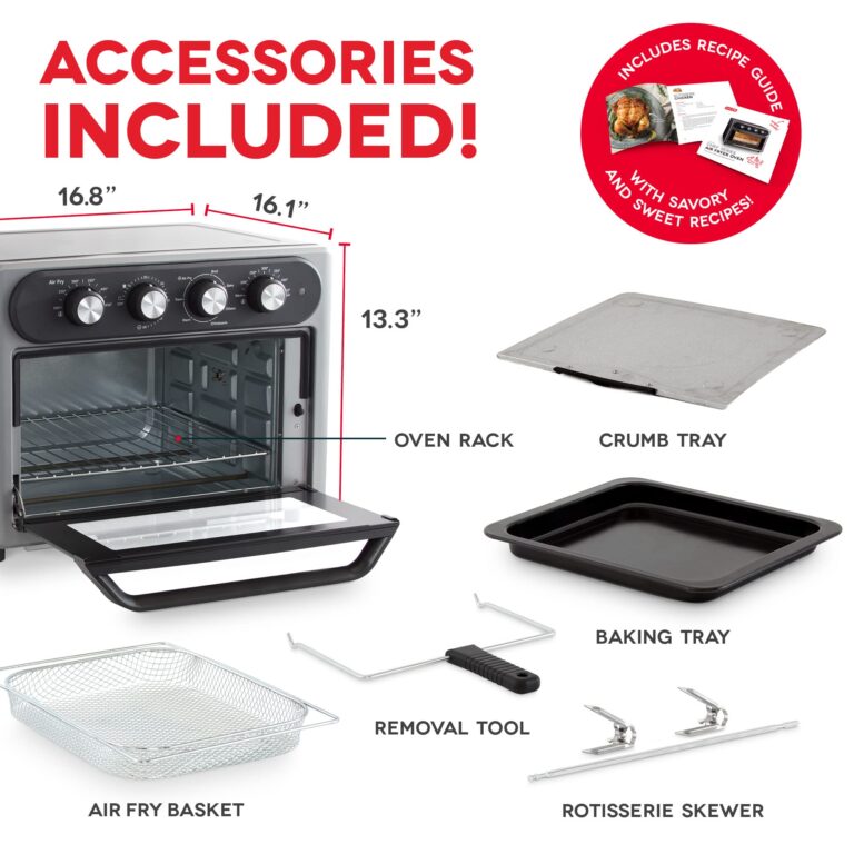 Dash Chef Series 7 in 1 Convection Toaster Oven Cooker, Rotisserie + Electric Air Fryer with Non-stick Fry Basket, Baking Pan & Rack, Skewers, Drip Tray & Recipe Book, 23L, Graphite - Image 2