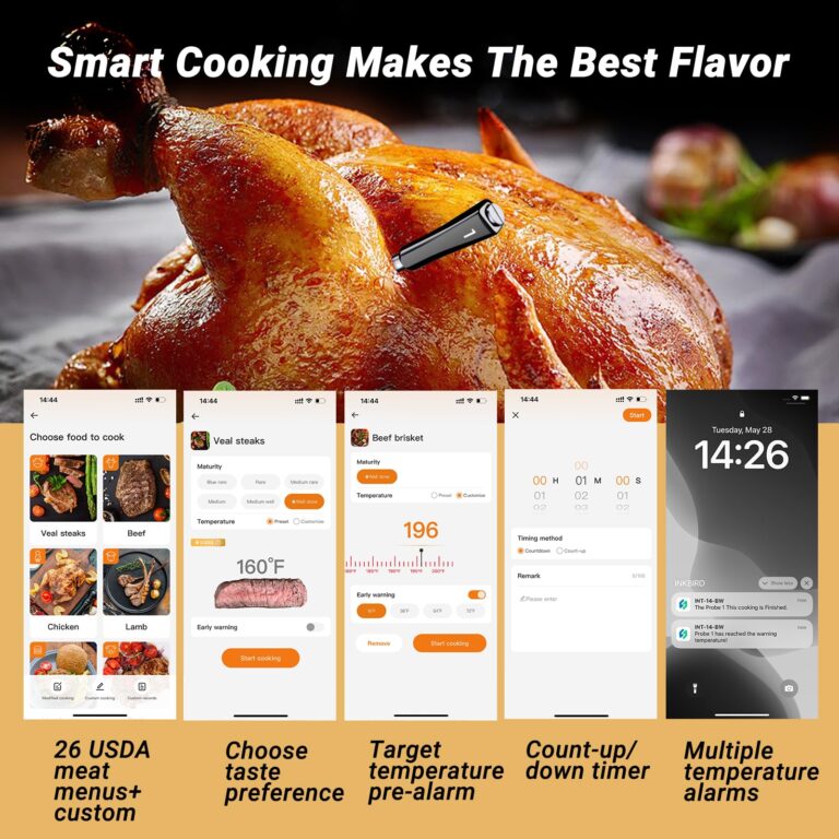 Wireless Meat Thermometer with 4 Probes, Inkbird Wifi BluetoothThermometer Digital Wireless for Rotisserie Grill Oven,Unlimited Range Dishwasher Waterproof Bluetooth Meat Thermometer for iOS & Android - Image 6