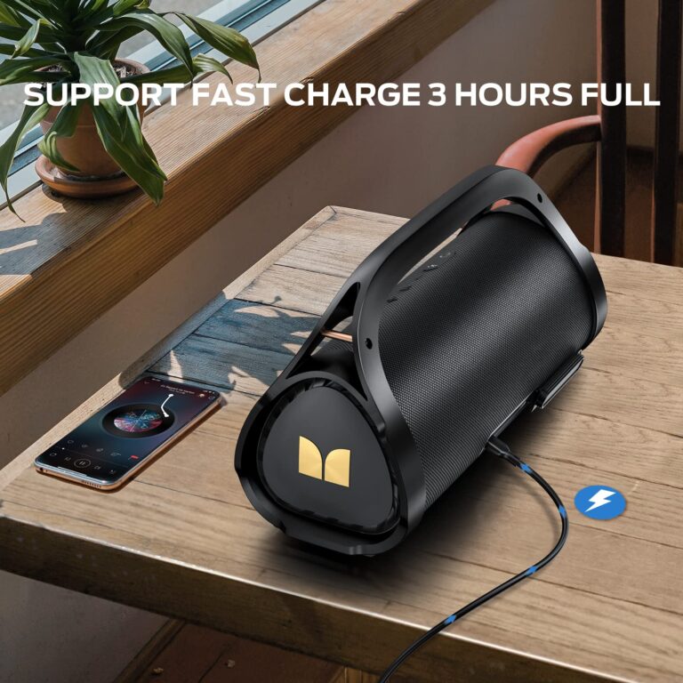 Monster Adventurer Max Bluetooth Speaker with Two Wireless Microphones, IPX7 Waterproof Outdoor Speaker with 100W Powerful Stereo Sound, Portable for Home, Party, Camping, Gold - Image 3