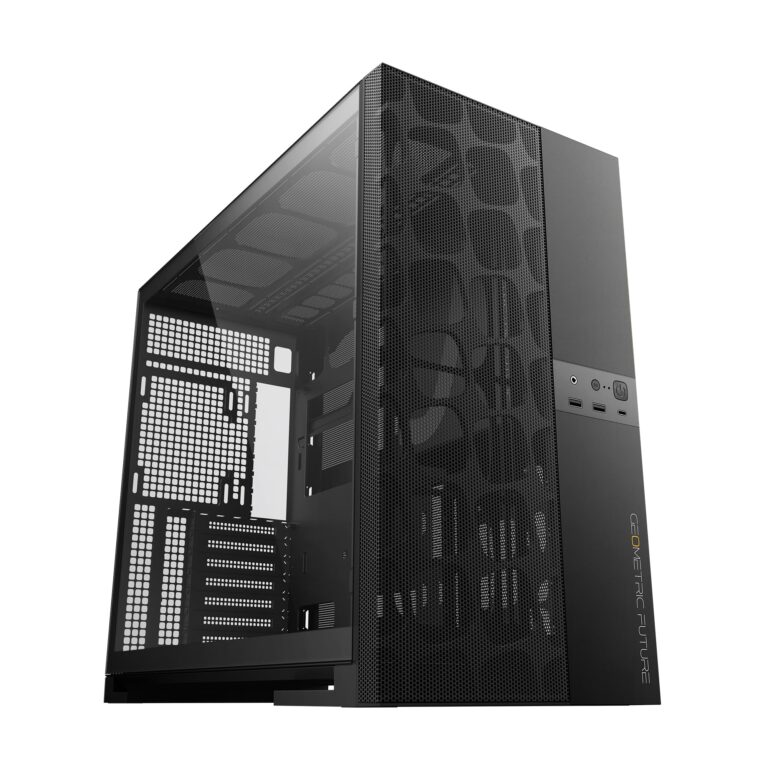 Geometric Future M5 Vent Mesh Panel Tempered Glass Mid Tower, E-ATX/ATX Gaming Case, High Airflow, 1.2mm Steel, Type C, Support 420/360 Radiator, ARGB PWM 140m fan x 5 Pre-Installed, Black, GEO-M5VF-B - Image 6