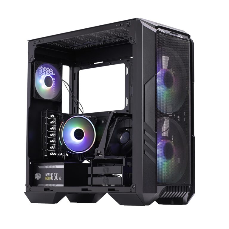 Cooler Master HAF 500 High-Airflow Mid-Tower ATX Gaming Case + Hyper 212 Halo CPU Cooler 140W TDP + 650W Gold PSU – 3X ARGB Fans, 120mm GPU Fan, Mesh Front, Tempered Glass, Cable Management - Image 4