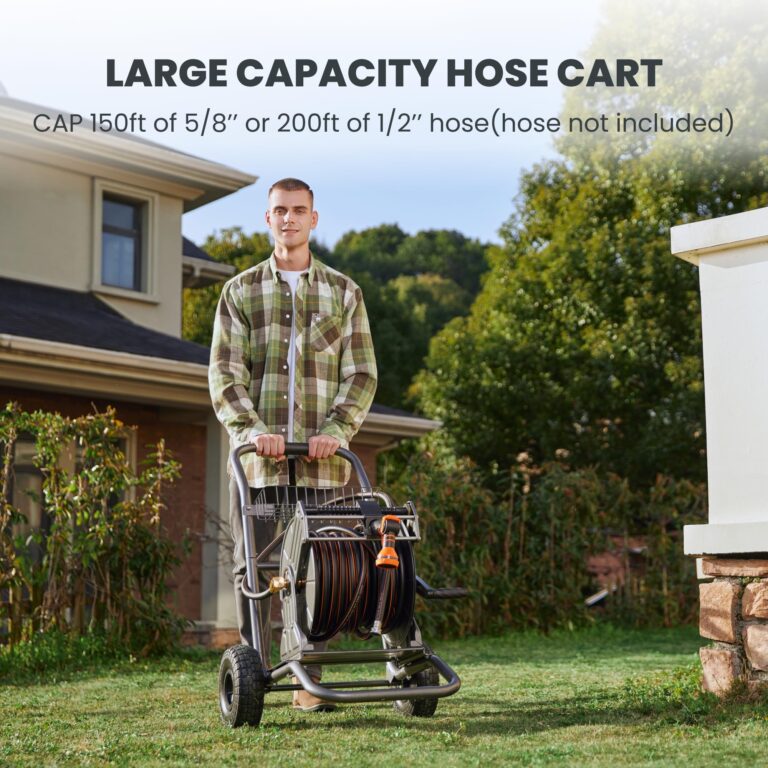 Giraffe Tools Garden Hose Reel Cart with Wheels, Heavy Duty Metal Water Hose Reel Cart, 200 ft of 1/2 Capacity, Mobile Hose Reel Cart for Outside - Image 4