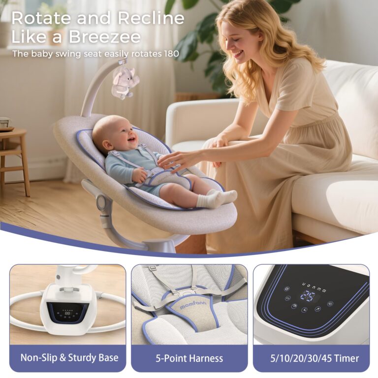 MOMFANN Baby Swing for Infants, ‎3D-Motion Electric Infant Swing for Baby Boy Girl, Adjustable Height and Angle 360°Rotating Seat (Classic Oat) - Image 4