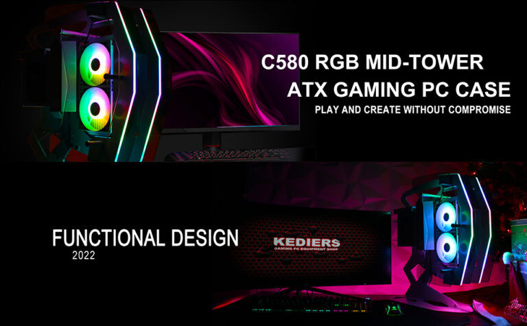 KEDIERS Innovative PC Case - ATX Tower Tempered Glass Gaming Computer Case with 2 ARGB Light Boards - Image 3
