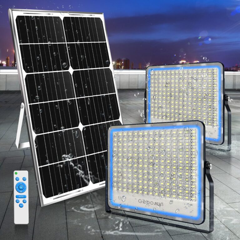 Gebosun 2-Pack 300W LED Solar Flood Light, Remote Controlled, Dusk to Dawn, 30,000Lumen, 6000K, IP67 Waterproof, Wall-Mounted & Pole-Mounted, Perfect for Barn, Warehouse, Backyard and Garden - Image 3