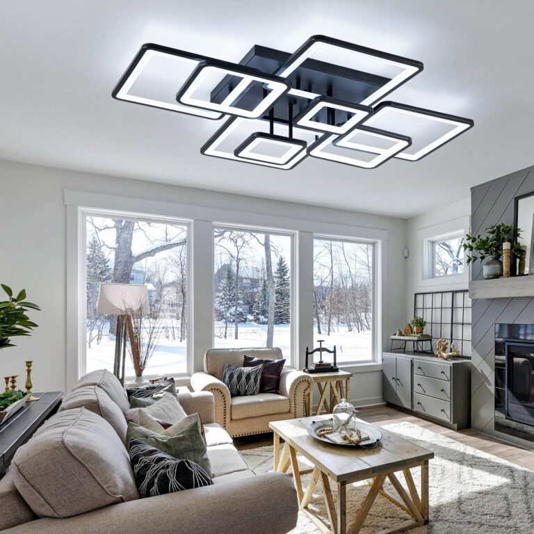 Shine LUEST Modern LED Ceiling Light, Dimmable LED Chandelier Black Flush Mount Ceiling Lights, Remote Control Acrylic Ring Ceiling Lamp Fixture for Living Room Dining Room Bedroom, 8H-FANG-BL-04 - Image 9