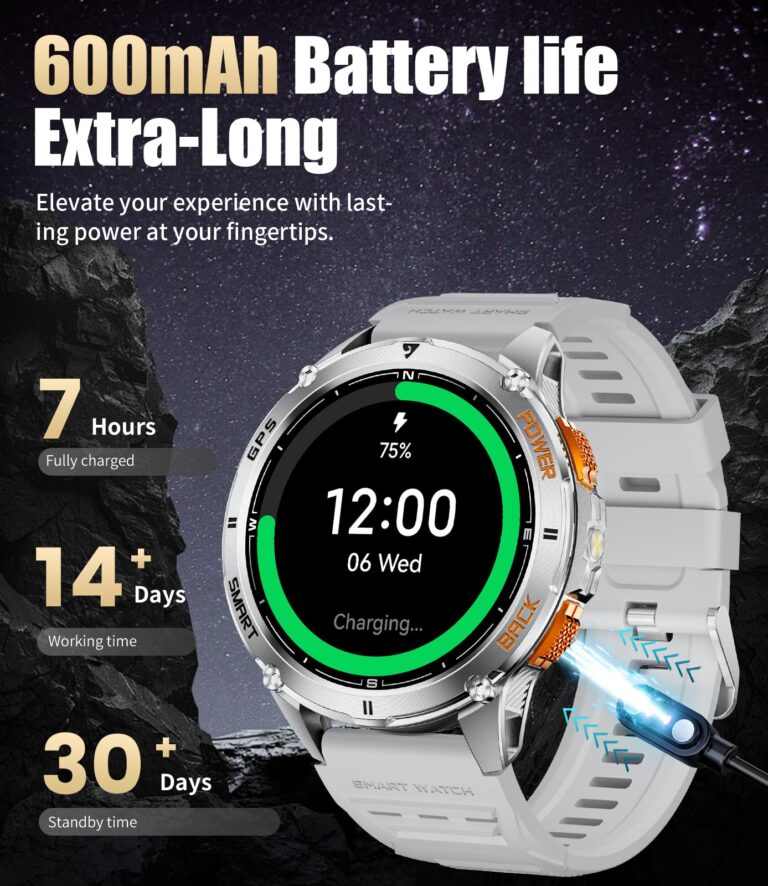 LIGE GPS Smart Watch for Men, 1.43" AMOLED/LED Flashlight/Compass Smartwatch, IP68 Waterproof/Swim Mode/100+ Sports Mode Fitness Tracker Watch, Military Smart Watches for Android iPhone Compatible - Image 5