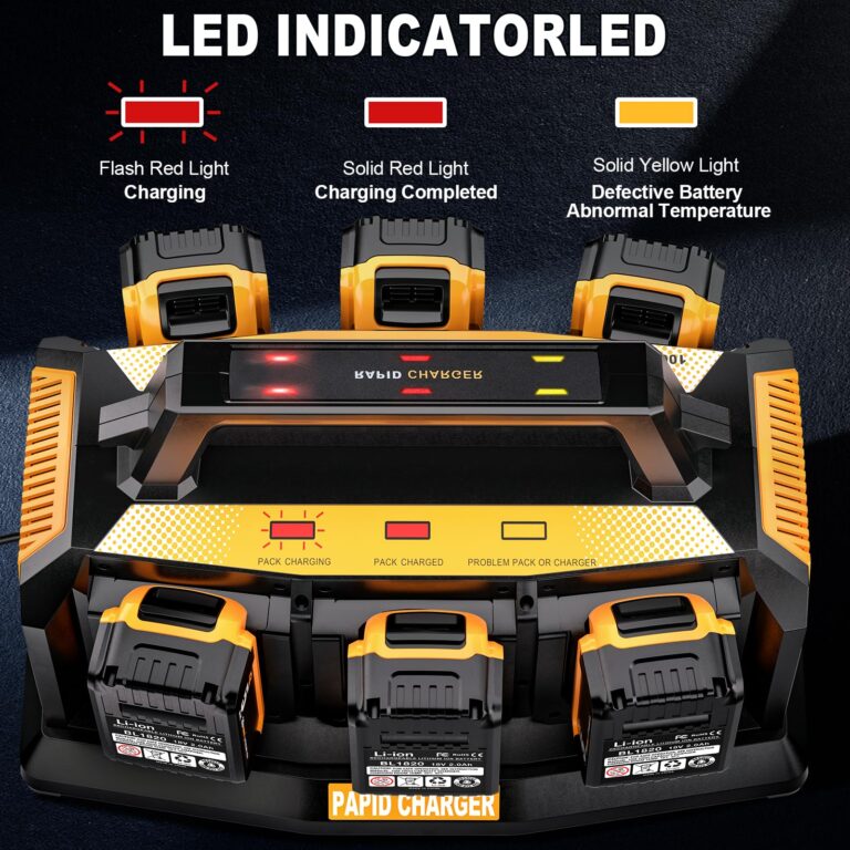 Adisipsoarin Super Battery Charger for Dewalt 20v Battery, 6-Ports Simultaneous Rapid Charger Station Compatible with Dewalt 20v Lithium Ion Battery and Tools DCB104 Charger - Image 4