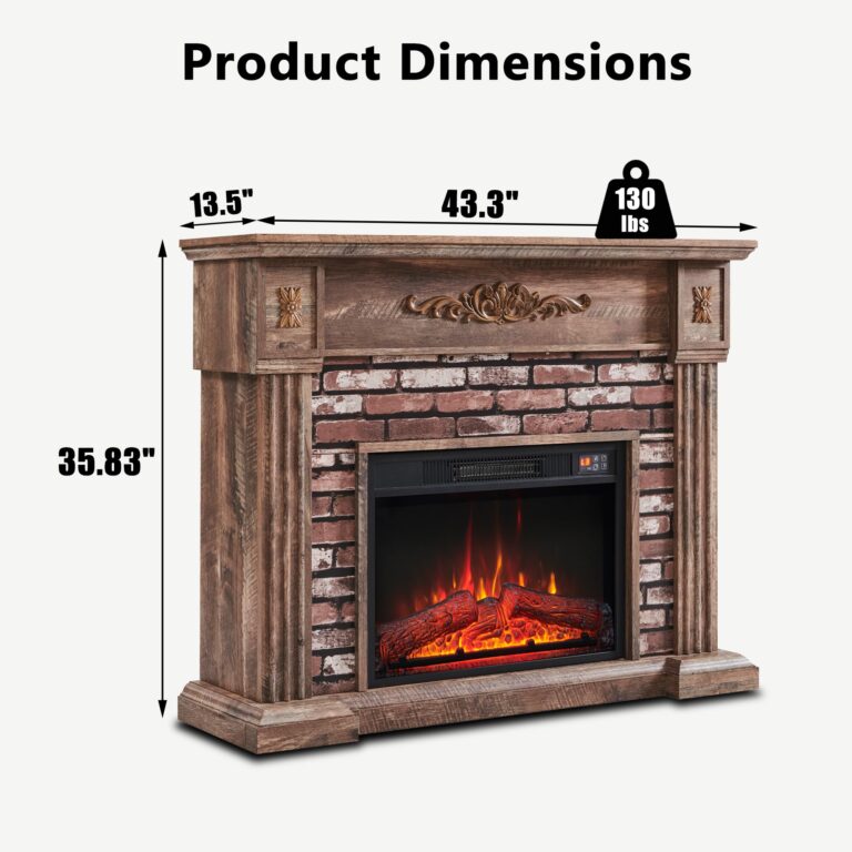 43" Electric Fireplace with Mantel, Electric Fireplace Heater, TV Stand w/Freestanding Electric Fireplaces, Stacked Stone Surround, Remote Control, Adjustable Flame Level for Living Room (Light Brown) - Image 5