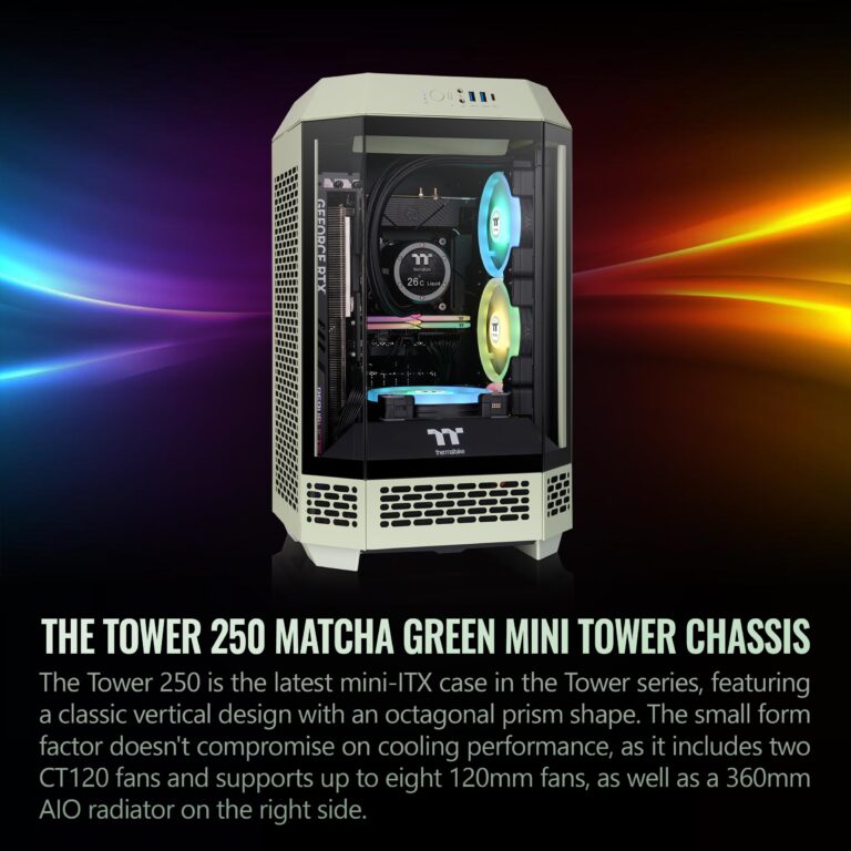 Thermaltake Tower 250 Matcha Green Mini-ITX Mini Tower; 2x120mm CT Fans Included; 360mm Radiator Support; 360mm GPU Clearance; Dual Chamber; CA-1Z9-00SEWN-00 - Image 6