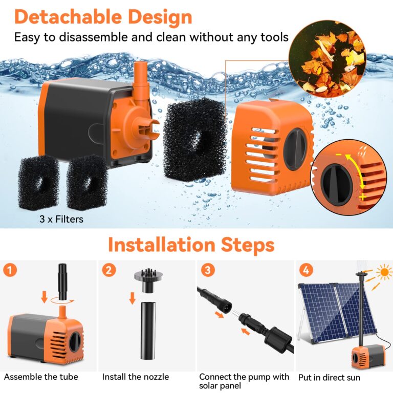 POPOSOAP Solar Water Fountain Pump Outdoor 35 Watt, 480GPH Solar Fountain Pump with Foldable Solar Panel, Adjustable Water Flow Solar Pump Kit for Garden Fish Pond Waterfall Hydroponics Pool - Image 9