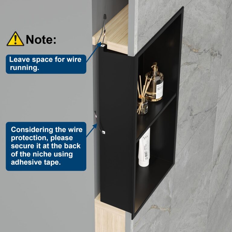 Neohomee 2-Tiers 12x24 Wall Niche with RGB LED Light Strips, Matte Black Shower Niche Cabinet, Stainless Steel Bathroom Shelf, NO Tile Needed Recessed Niche Storage Organizer - Image 3