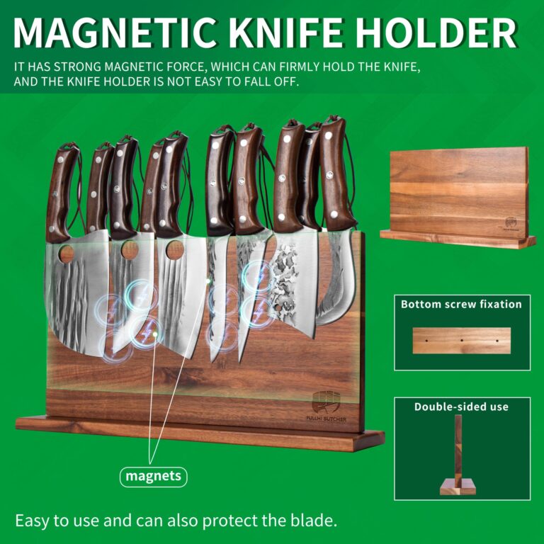 FULLHI 19pcs Butcher Chef Knife Block Set with Meat Fork Scissors Knife Holder, High Carbon Steel Full Tang Cleaver Kitchen Knife Set for Home, BBQ, Camping - Image 5