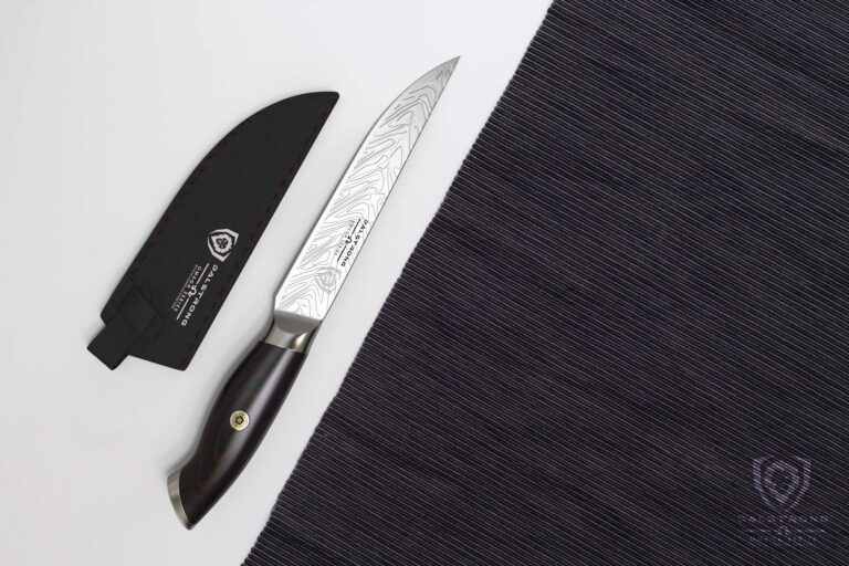 Dalstrong Steak Knife Set - 4 Piece - 5 inch Blade - Omega Series - BD1N-V Hyper Steel Kitchen Knife - G10 Woven Fiberglass Handle - Razor Sharp Knife - Leather Sheath Included - Image 5