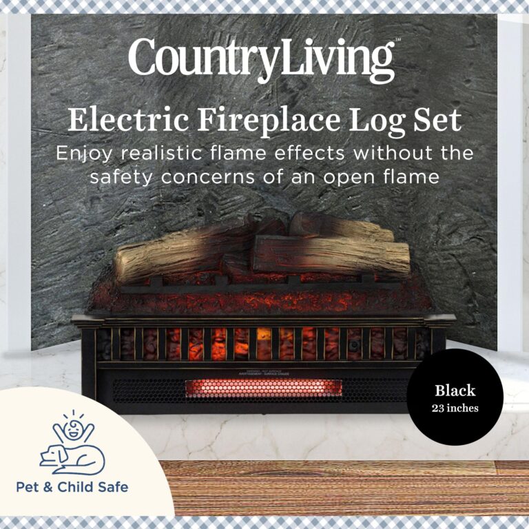 Country Living 23 inch Electric Log Set | Crackling Sound | 1000 Sq Ft Heater | Faux Logs Insert with Infrared Flames for Existing Fireplaces | Remote Control Included - Image 9