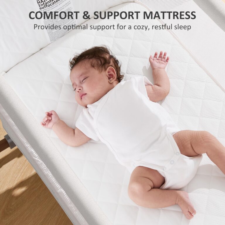 3 in 1 Baby Bassinet, Rocking Bassinet, Bedside Bassinet, 6-Height Adjustable, Bassinet Bedside Sleeper, Bedside Bassient for Baby with Comfy Mattress, Breathable Mesh, Large Storage Basket - Image 5