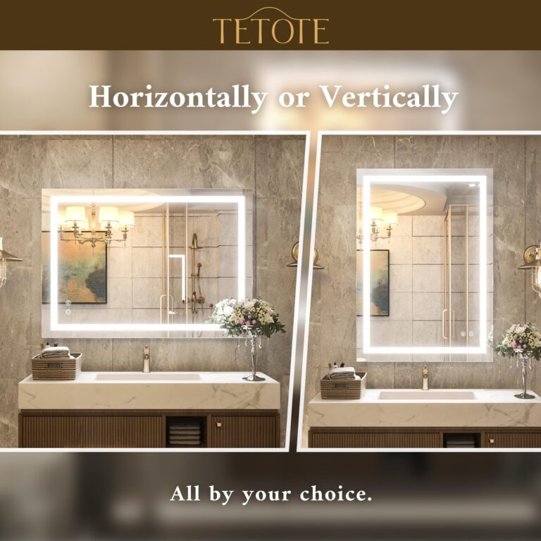 TETOTE 40 x 24 LED Bathroom Mirror LED Mirror Vanity Makeup Mirror Dimmable Anti-Fog Bathroom Lighted Mirror Wall Mounted Bathroom Decor Waterproof, Tempered Glass - Image 4